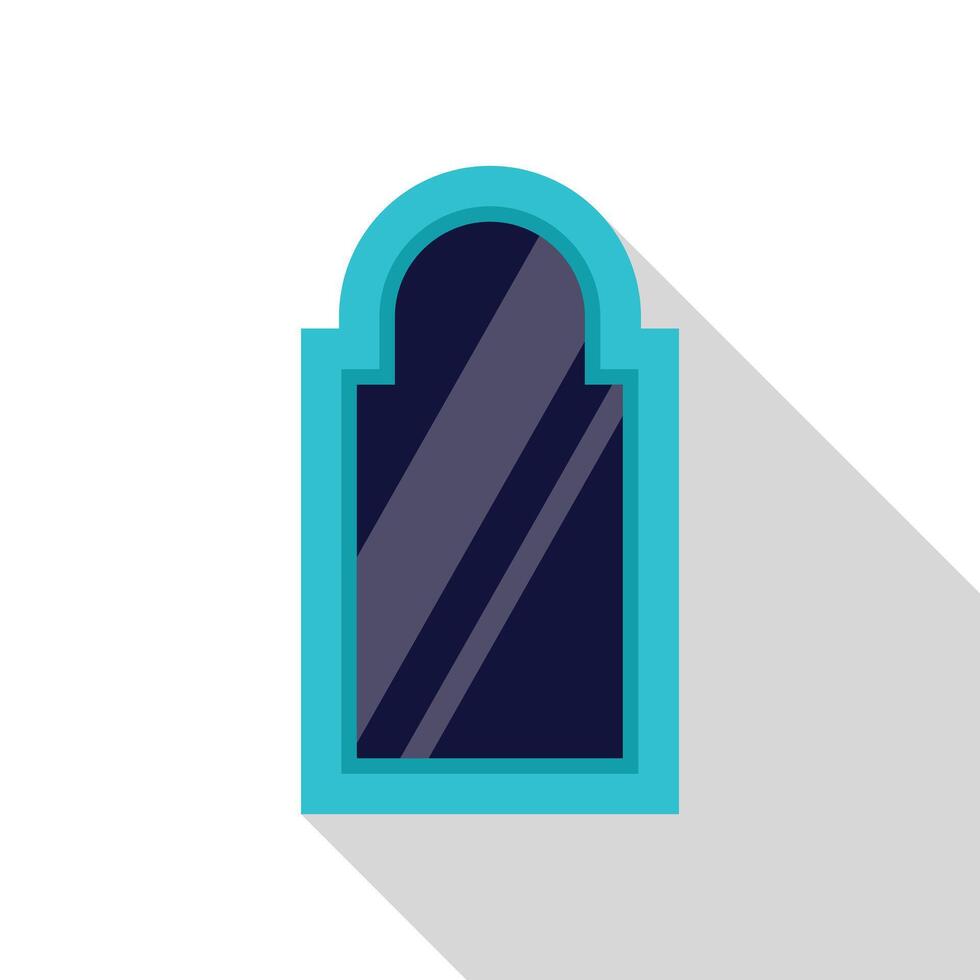 Turquoise arched window casting long shadow on white background vector