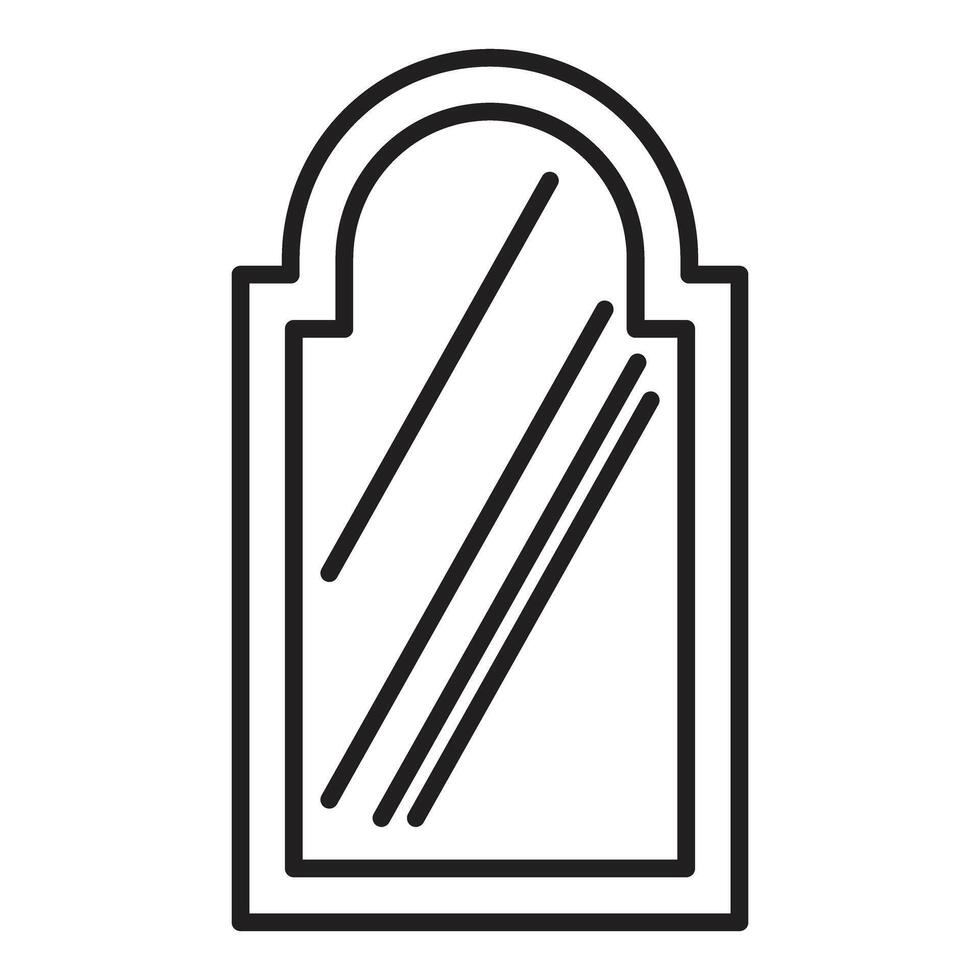 Arched mirror reflecting light, minimalist line art icon vector
