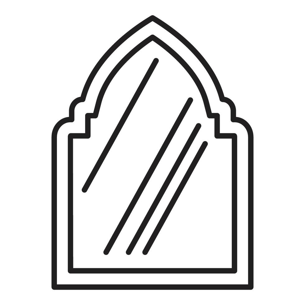 Arched window or mirror frame reflecting light, an illustration in minimalist style vector