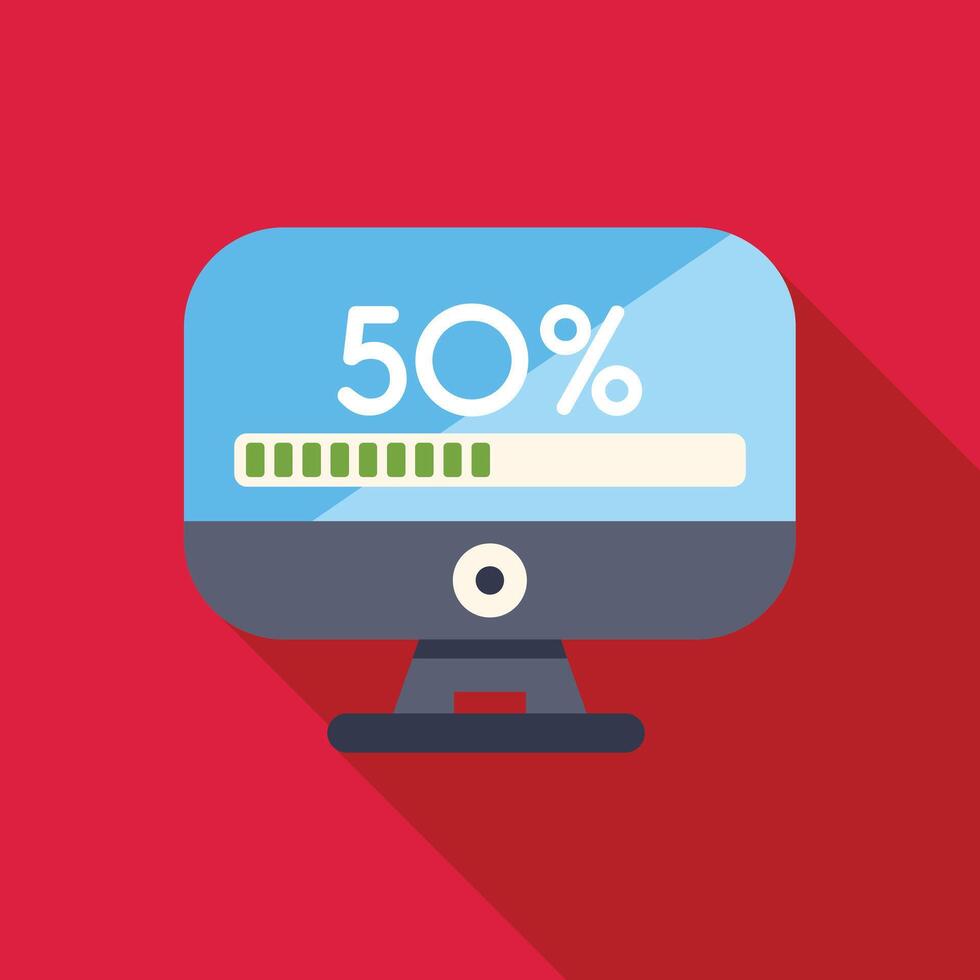 System update on desktop computer showing 50 percent progress bar vector