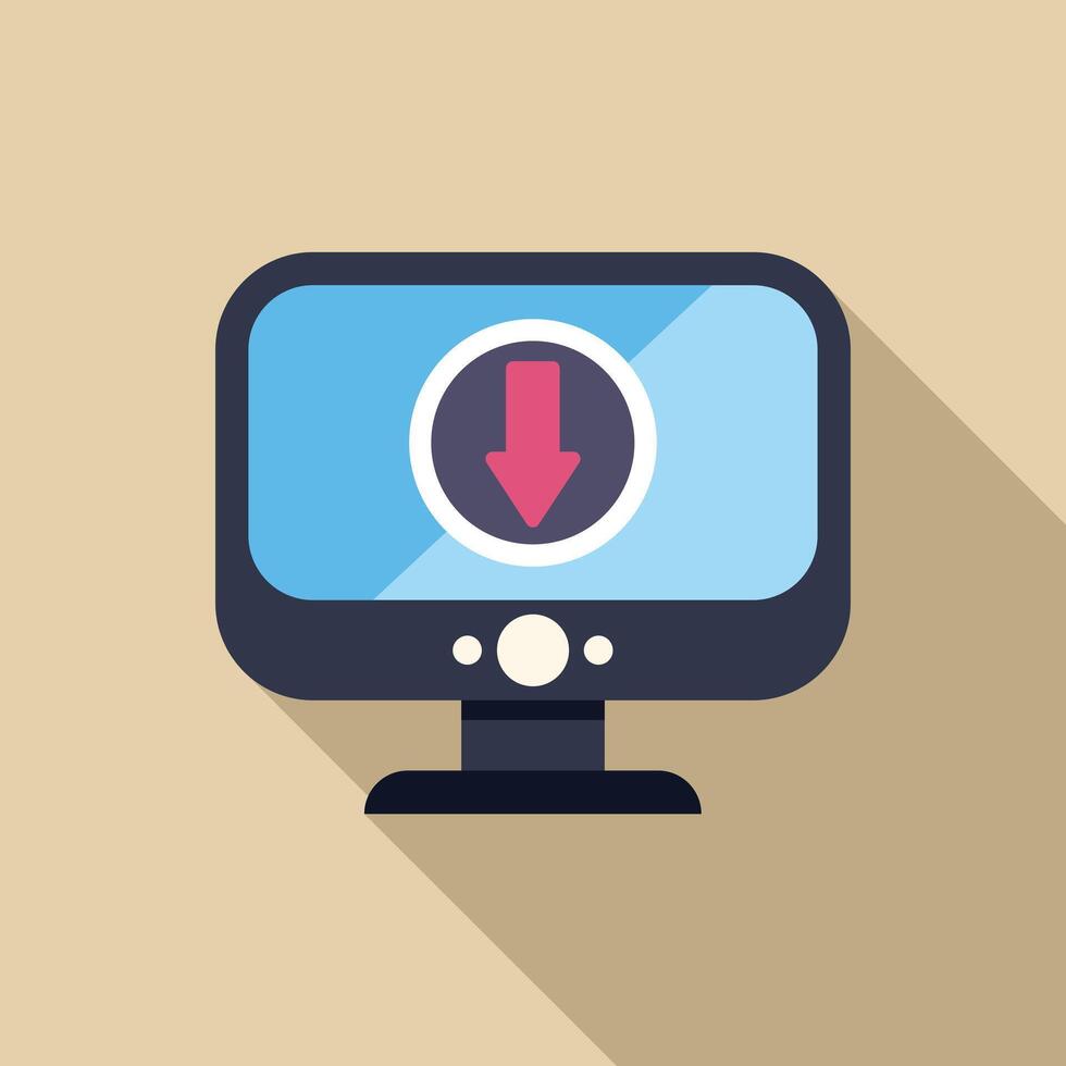 Downloading data, computer monitor displaying download symbol vector