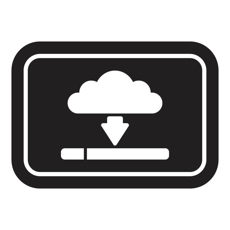 Downloading data from cloud storage, simple black and white icon vector