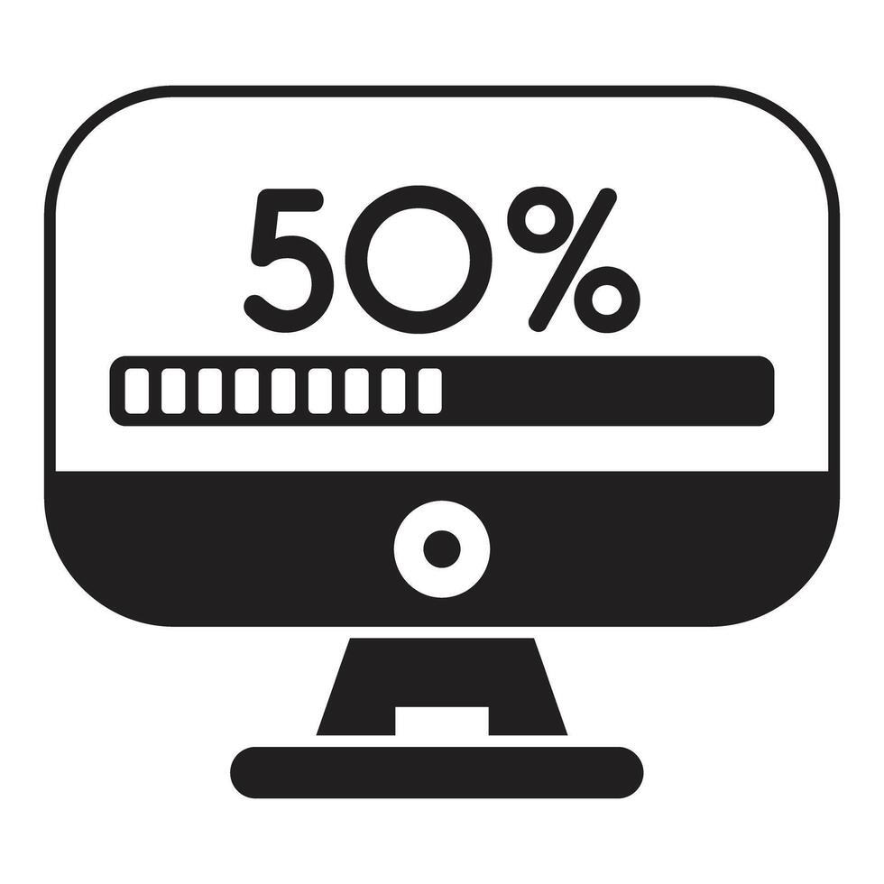 Desktop computer showing 50 percent downloading progress bar on screen vector