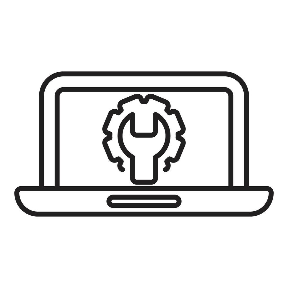 Laptop showing wrench and gear icon for maintenance and support vector