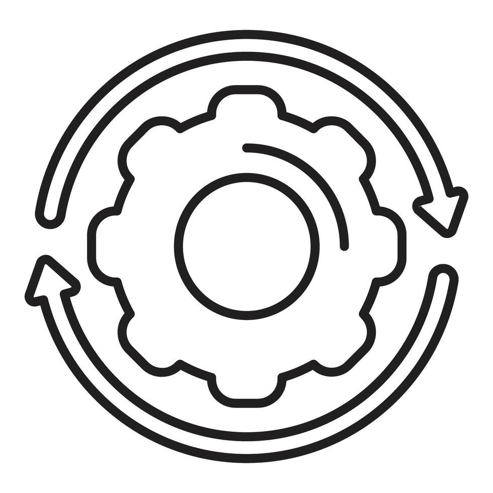 Circular arrows rotating around gear symbolizing continuous improvement process vector