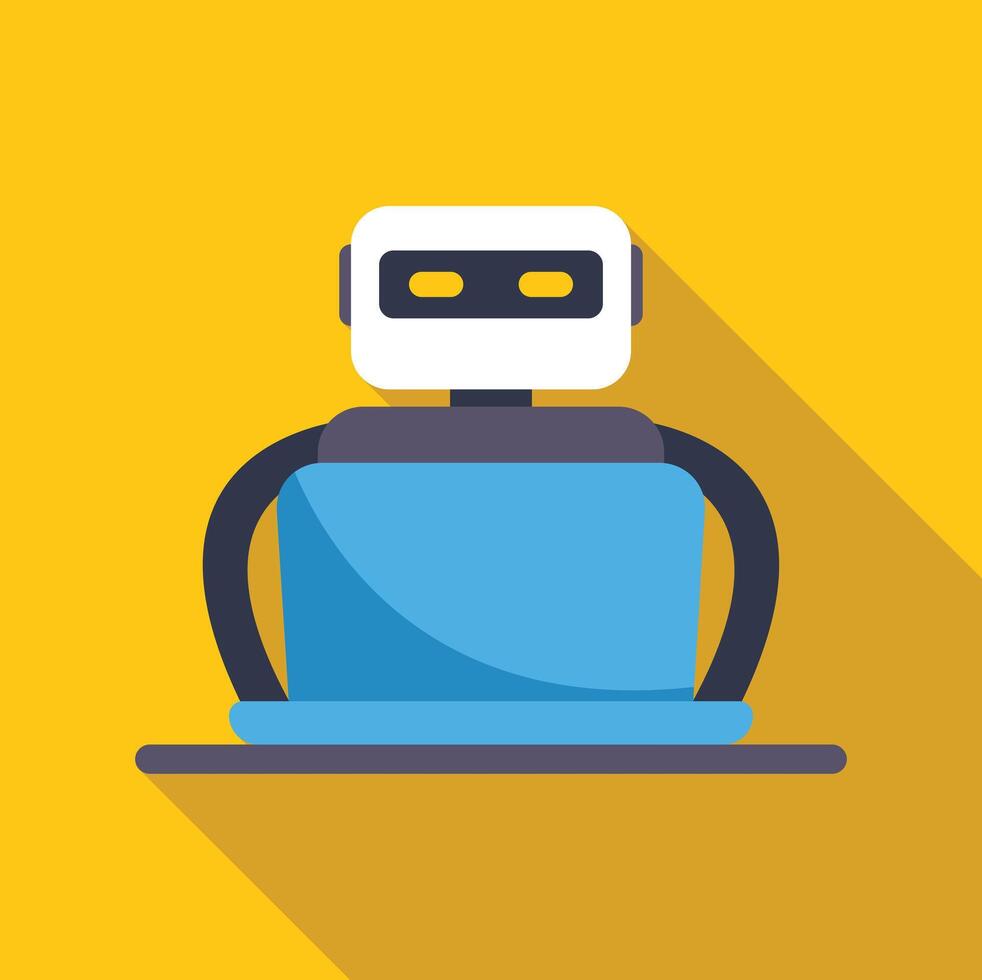 Robot working on laptop, artificial intelligence and automation vector