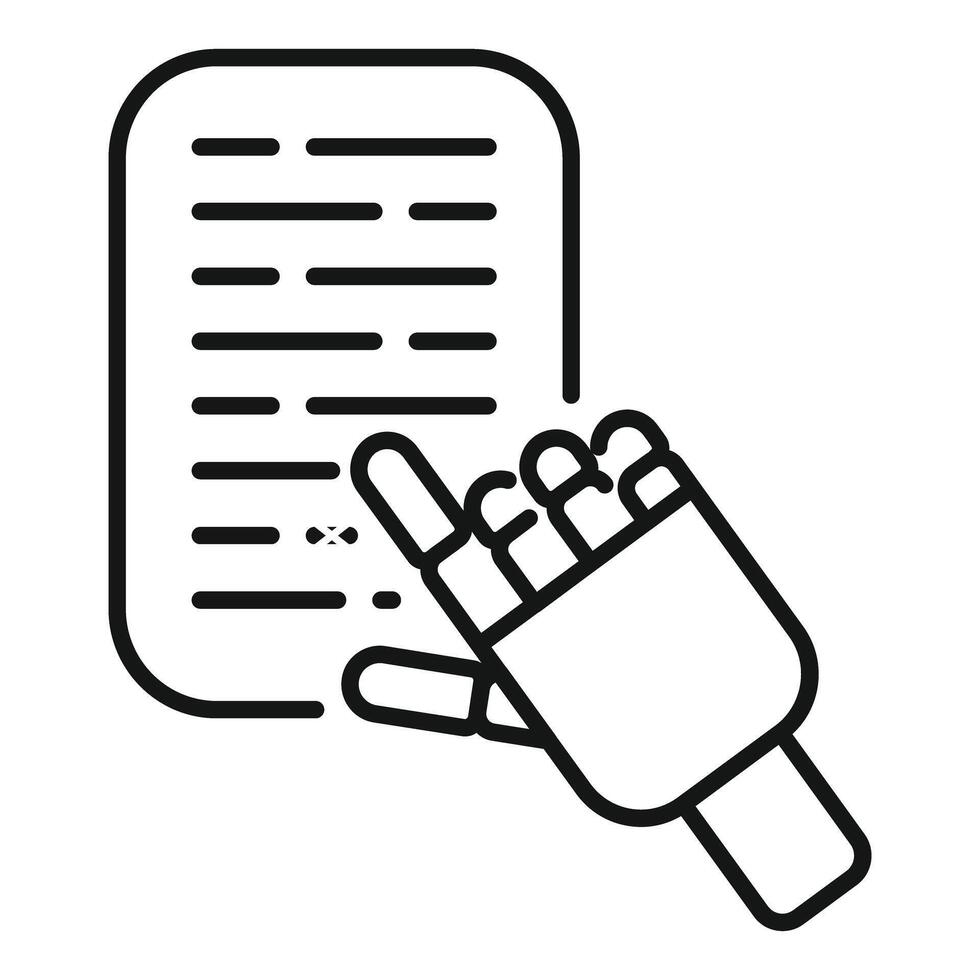 Robotic hand pointing at digital document, embracing automation in modern workflow vector