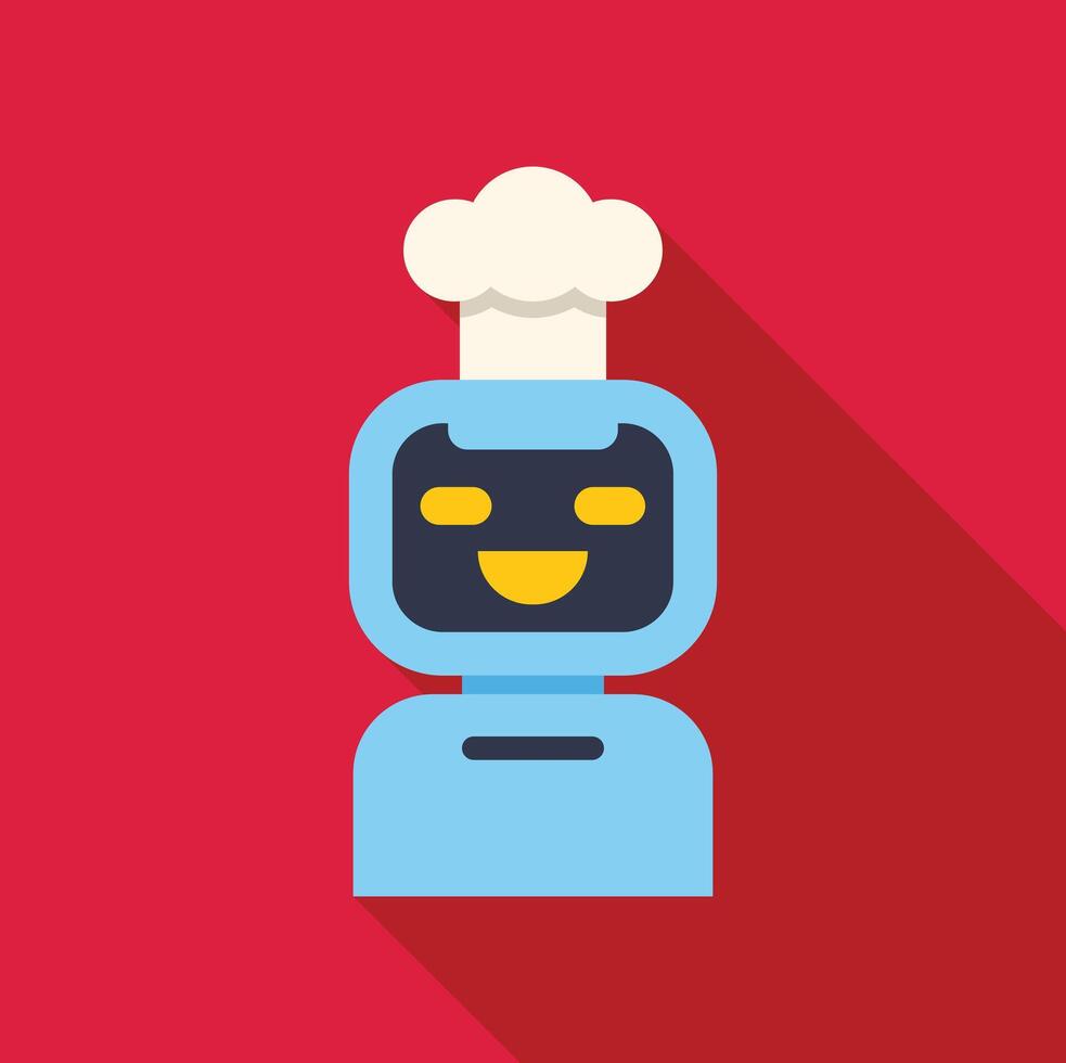 Robot chef wearing chef hat smiling on red background vector