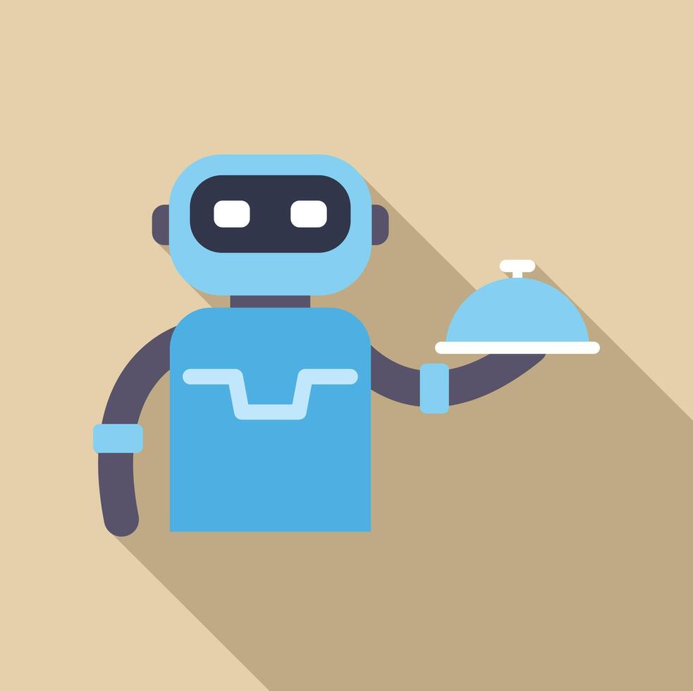 Robot waiter serving food with covered tray in restaurant automation concept vector