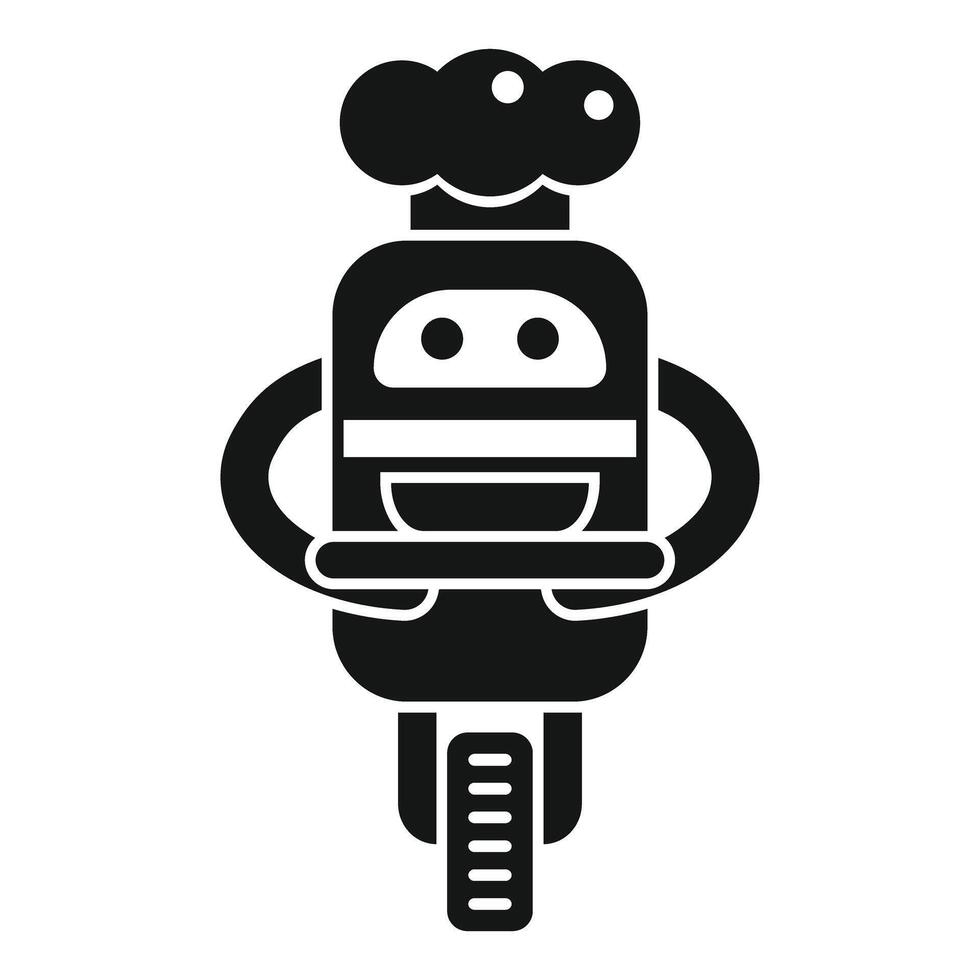 Food delivery robot carrying a bowl on a tray and wearing a chef hat vector