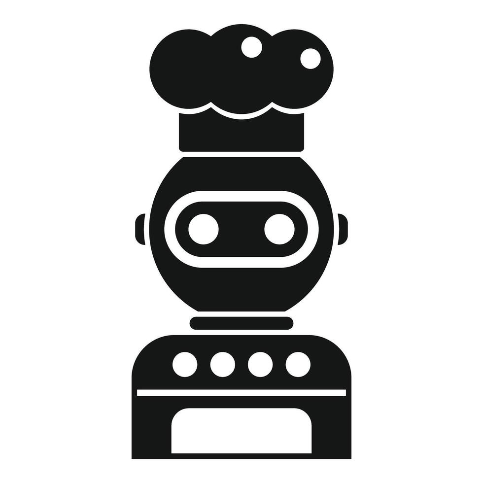 Robot chef cooking futuristic food on stove with chef hat vector