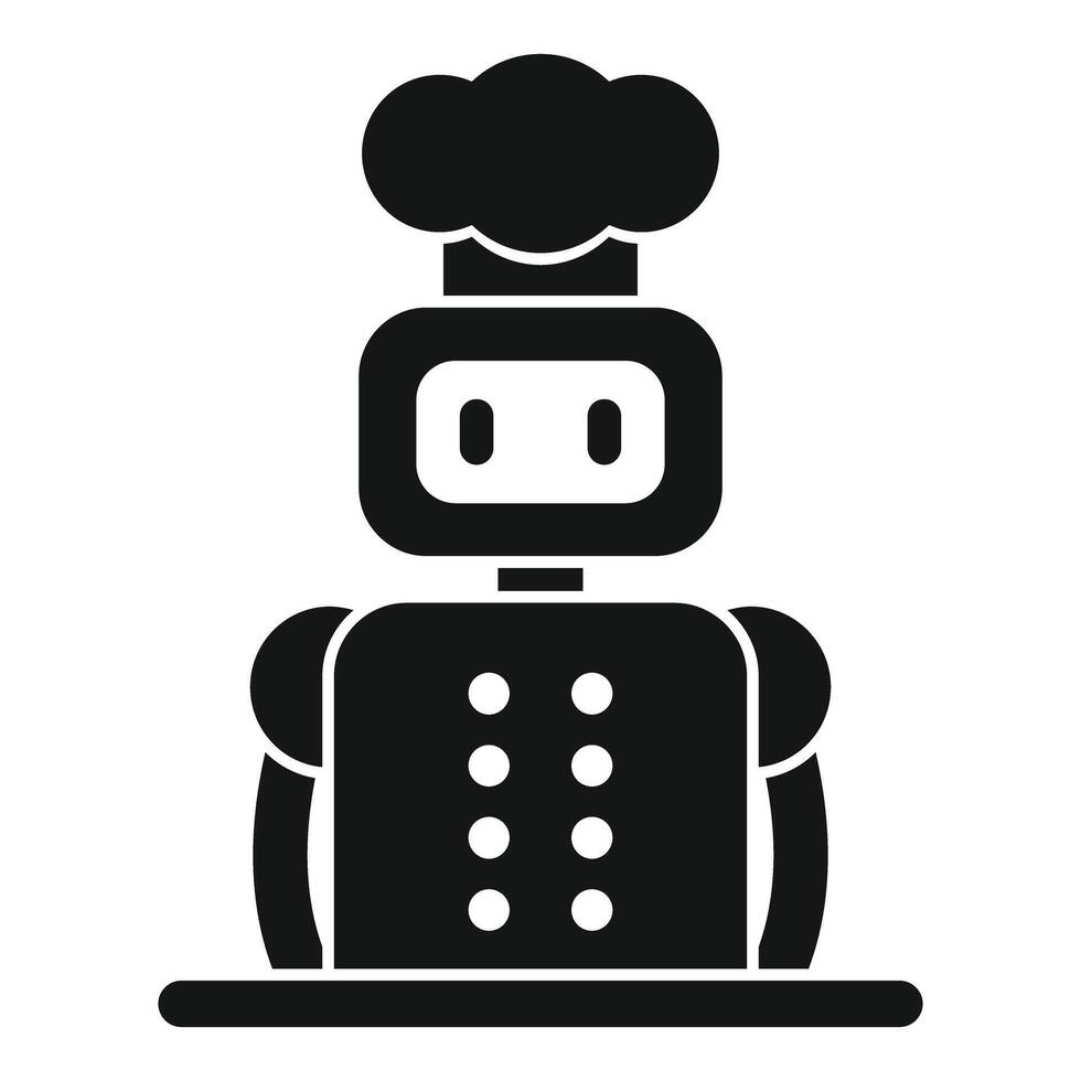 Robot chef wearing chef hat standing behind counter vector