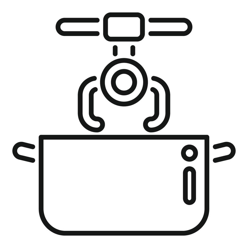 Drone carrying saucepan, innovative kitchen technology taking flight vector