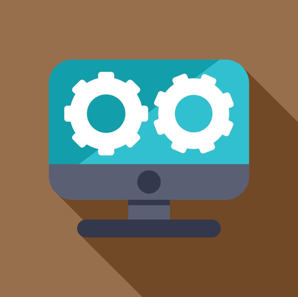 Computer screen showing rotating gears, working process concept vector