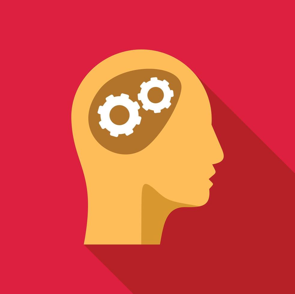 Human head with two interlocking gears working inside, thinking process and ideas generation vector