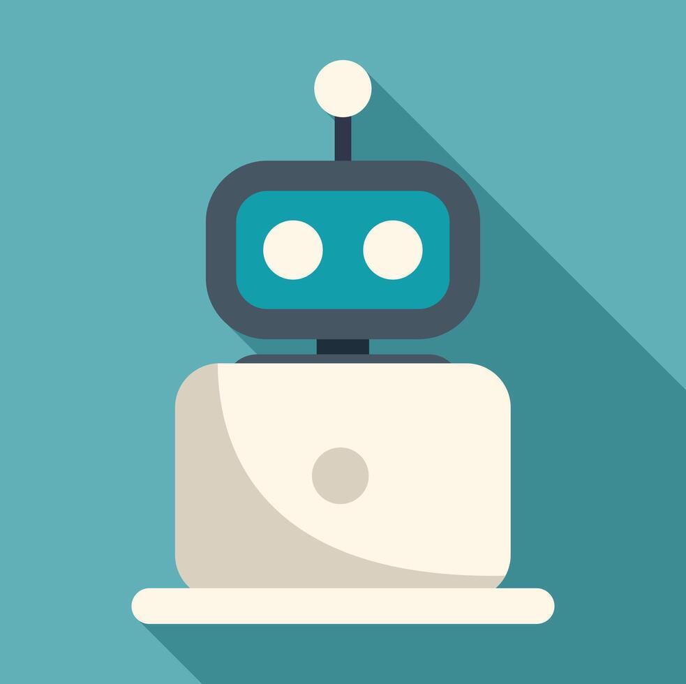 Robot using laptop, artificial intelligence and technology vector