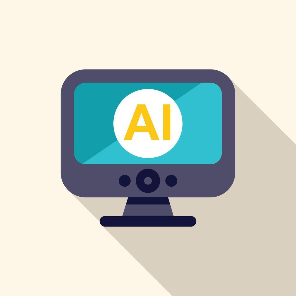 Computer screen showing artificial intelligence logo, ai software and technology vector