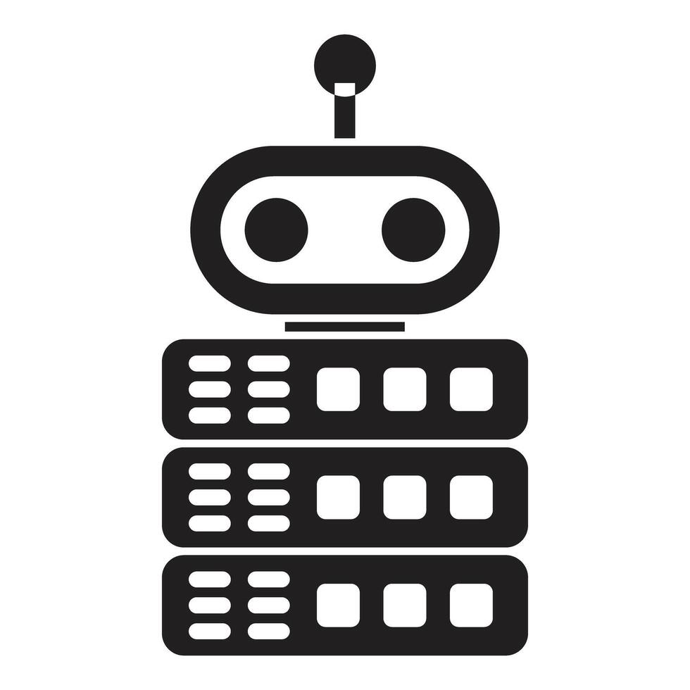 Robot managing data servers, artificial intelligence and cloud computing vector