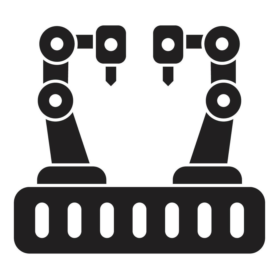 Robotic arms operating in a production line performing tasks vector