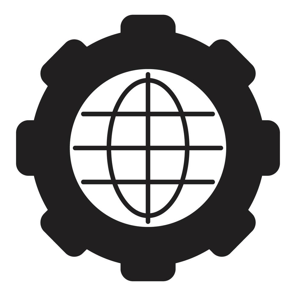 Global business development and international growth symbol with gear and globe icon vector