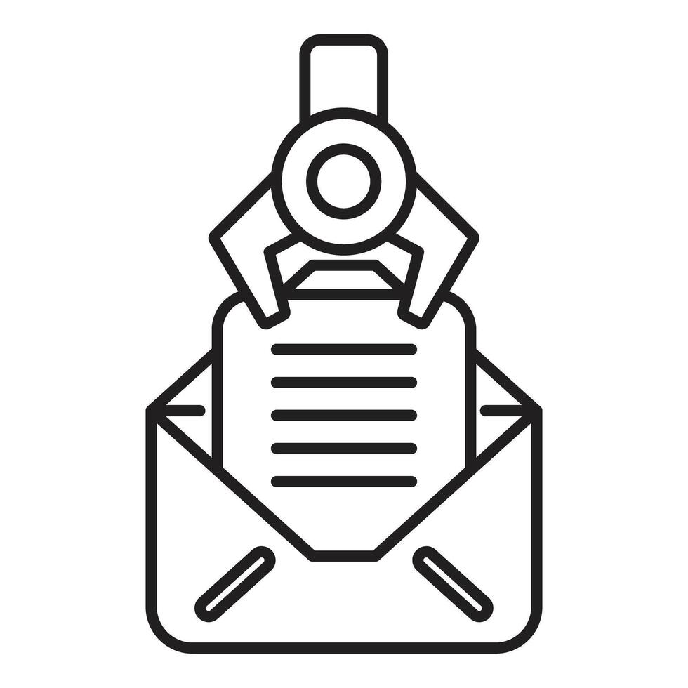 Robotic arm holding document over open mail envelope vector