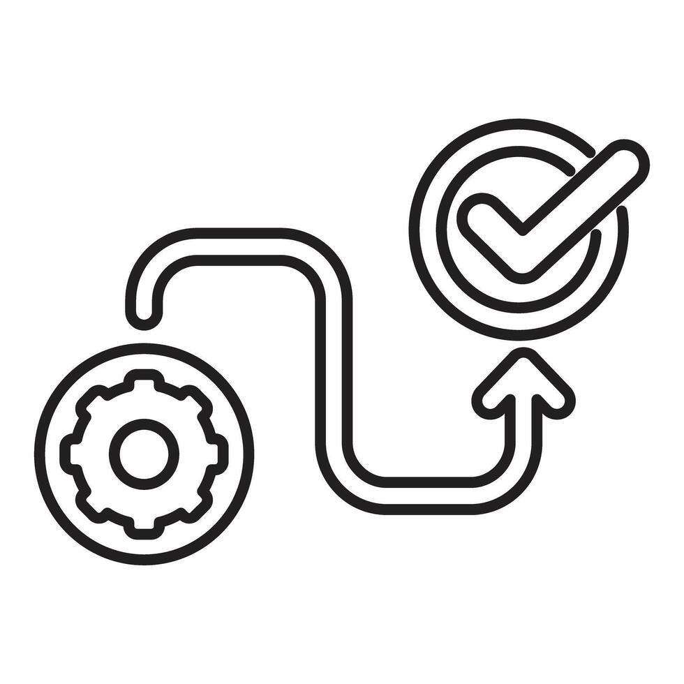 Implementation process leading to successful completion, symbolized by gear and check mark vector