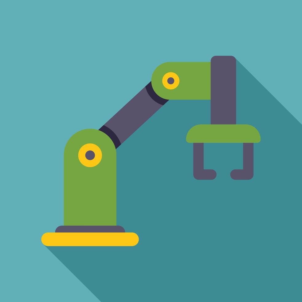 Green robotic arm picking up object on blue background vector