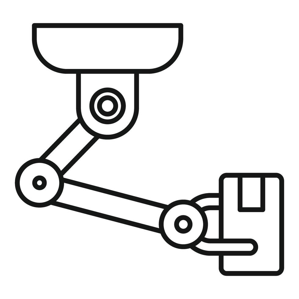 Robotic arm holding package under surveillance camera vector