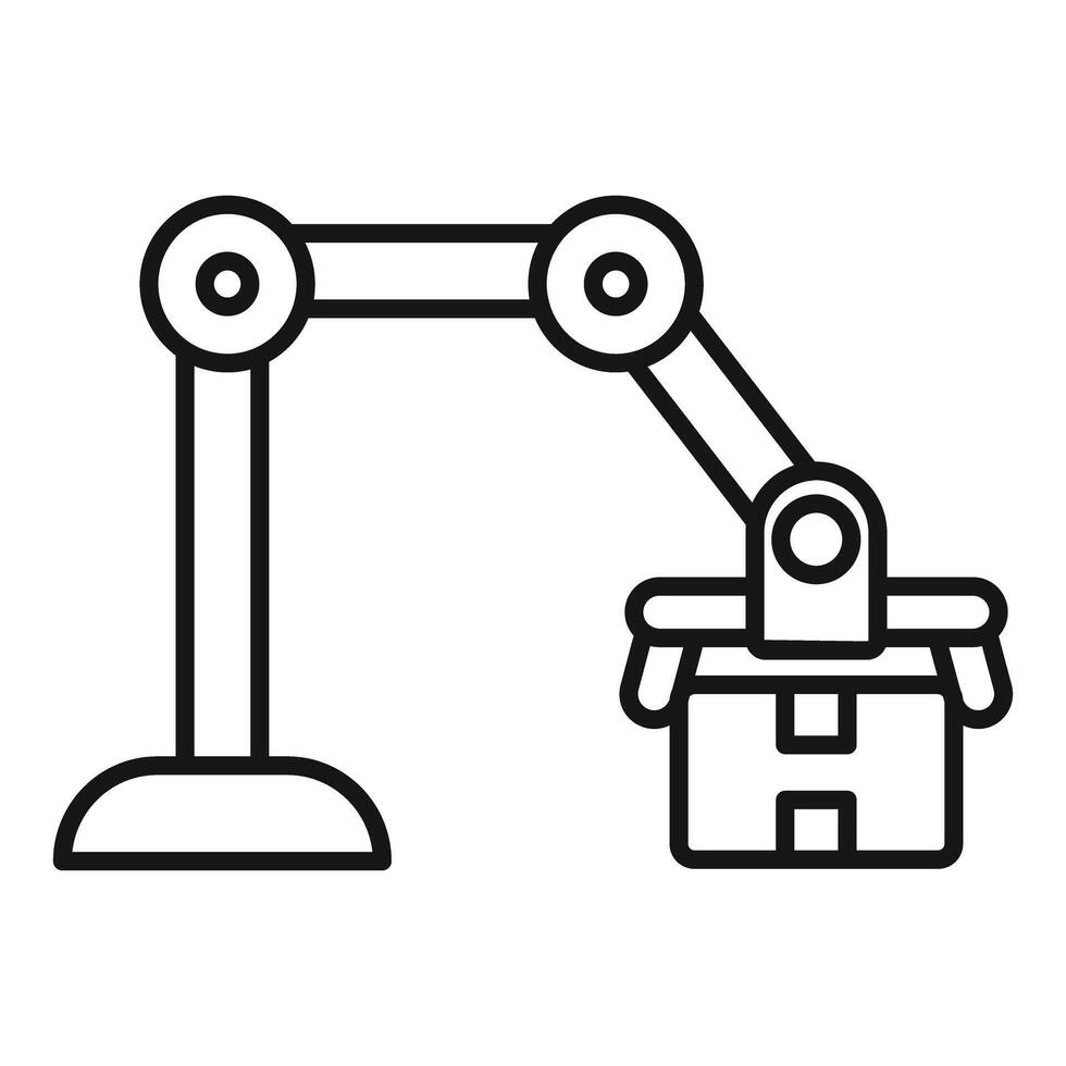 Robotic arm lifting box in automated warehouse logistics vector