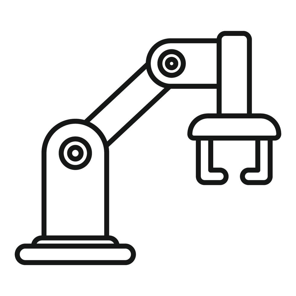Robotic arm holding and moving objects in production line vector