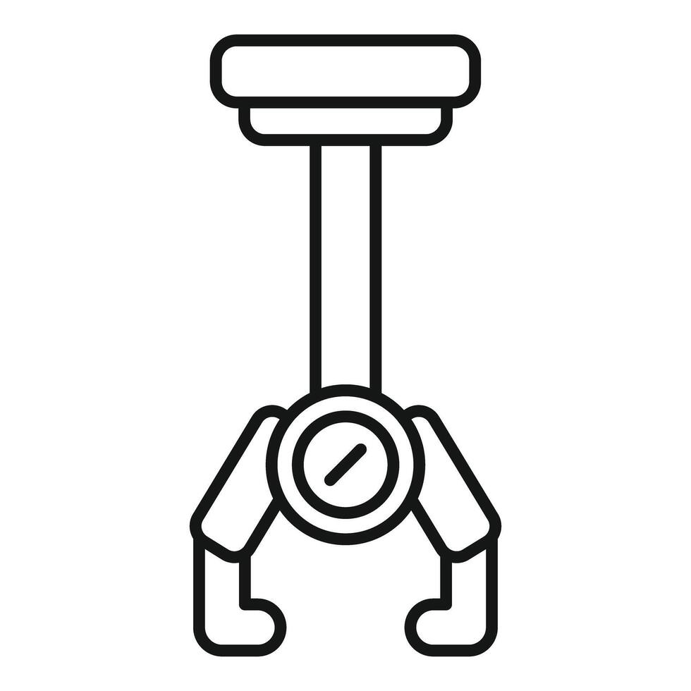 Robotic arm gripper picking up object, industrial automation icon vector