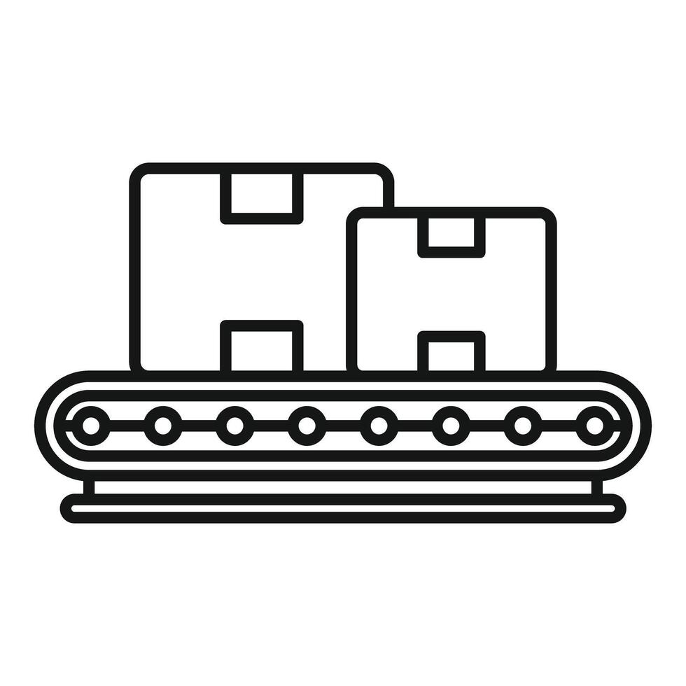 Conveyor belt carrying cardboard boxes in a warehouse or factory vector