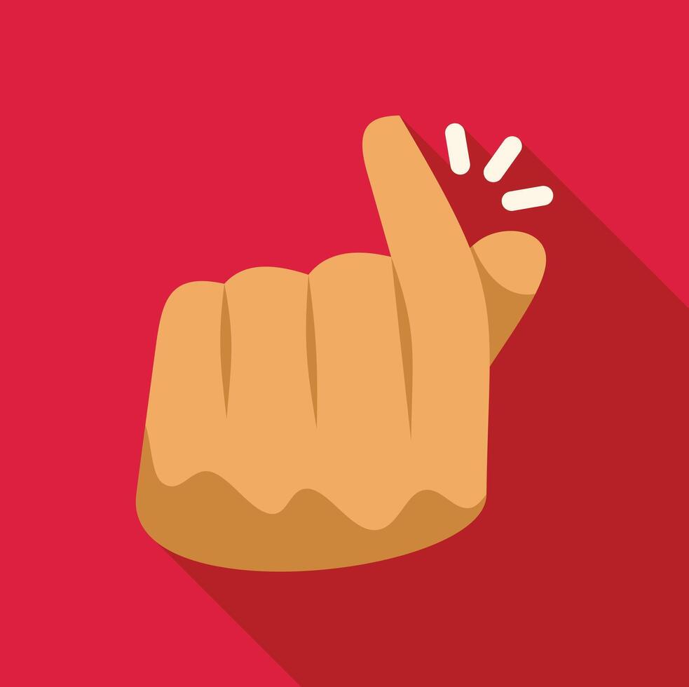 Hand snapping fingers on red background with long shadow vector