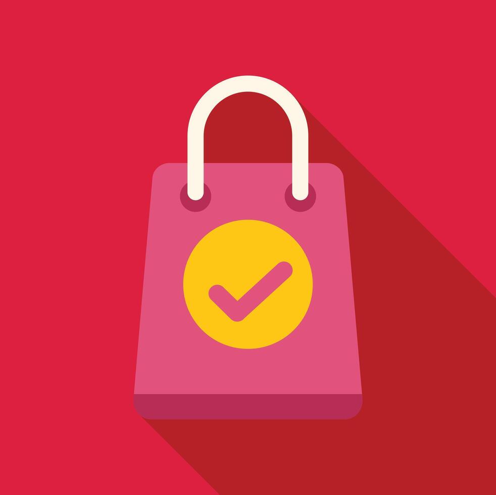 Pink shopping bag with check mark icon showing successful purchase vector