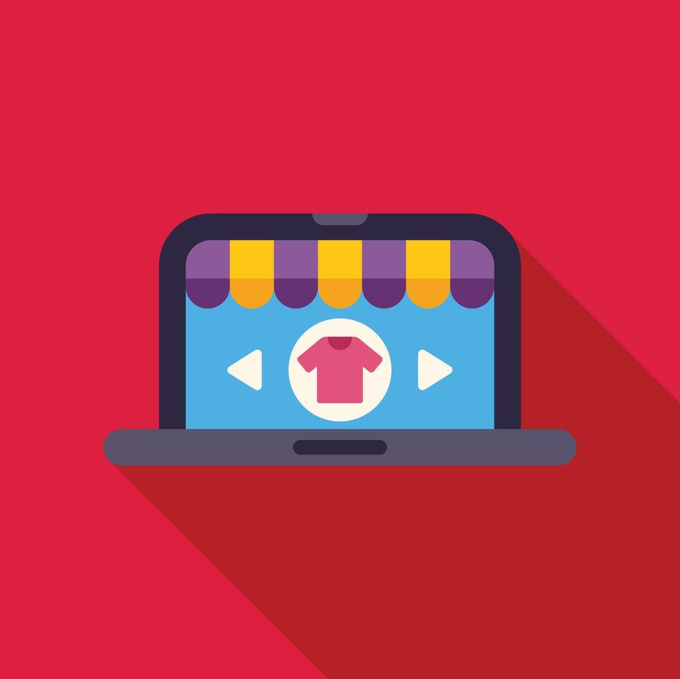 Online clothing store website displaying on laptop screen with red background vector