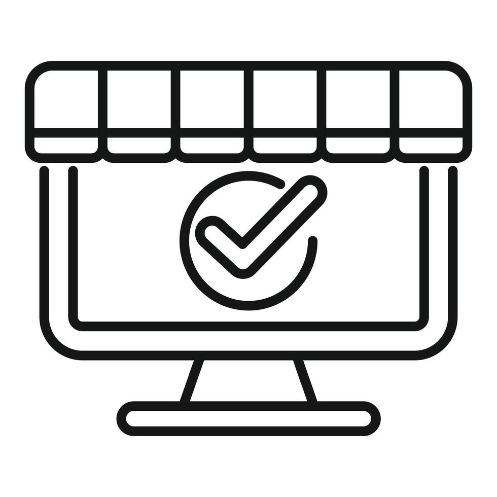 Online shop approved showing check mark on computer screen vector