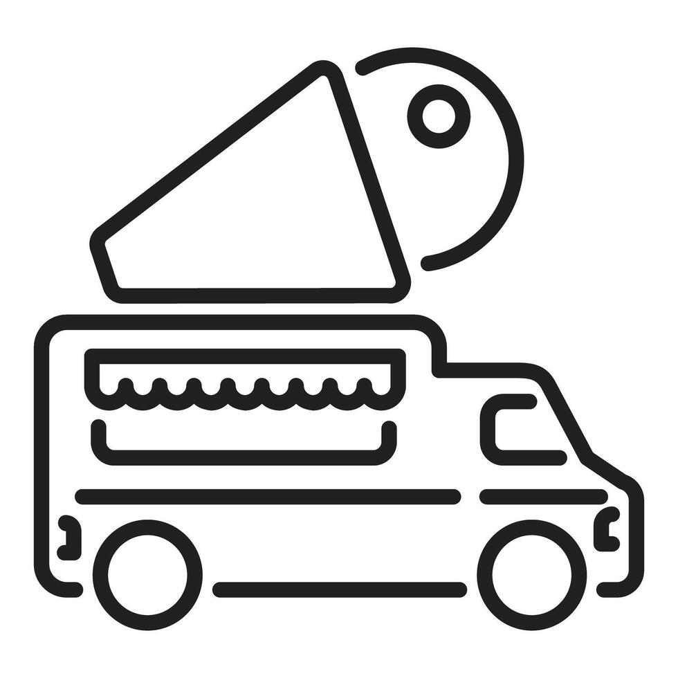 Food truck selling pizza by the slice depicted with simple lines and shapes vector