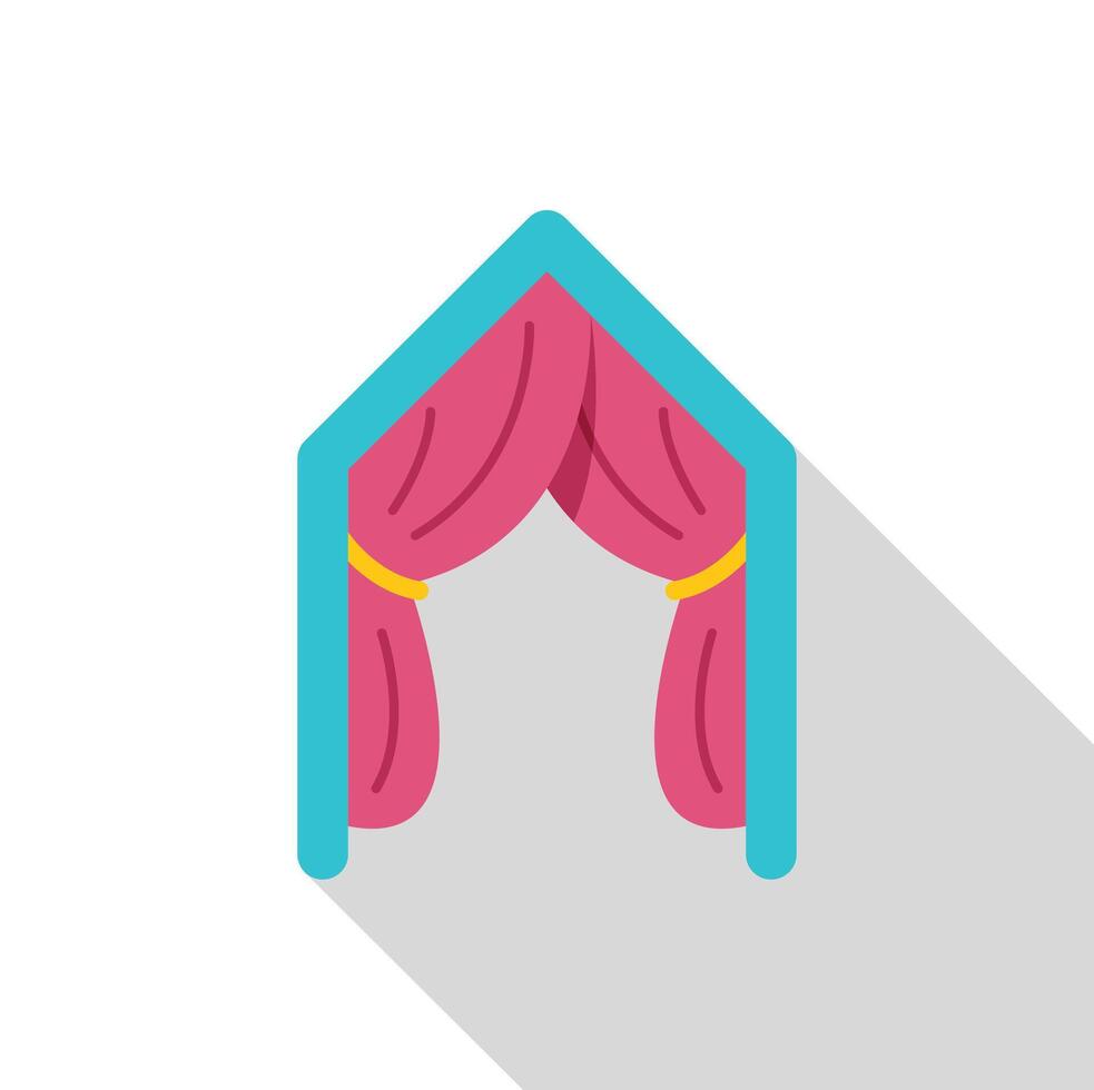 Pink stage curtain opening with blue frame and long shadow vector