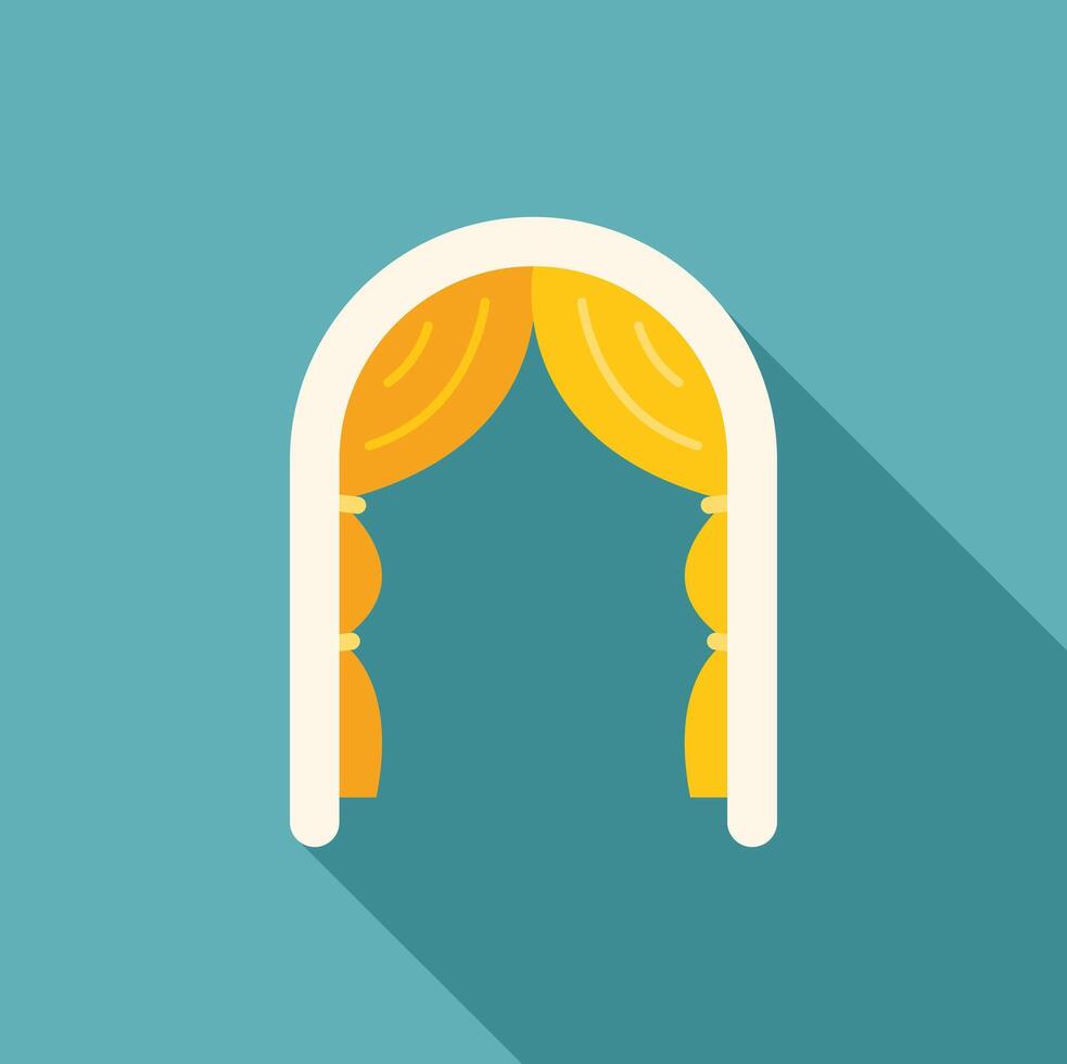 Wedding arch with yellow curtains and white frame displaying elegant simplicity vector