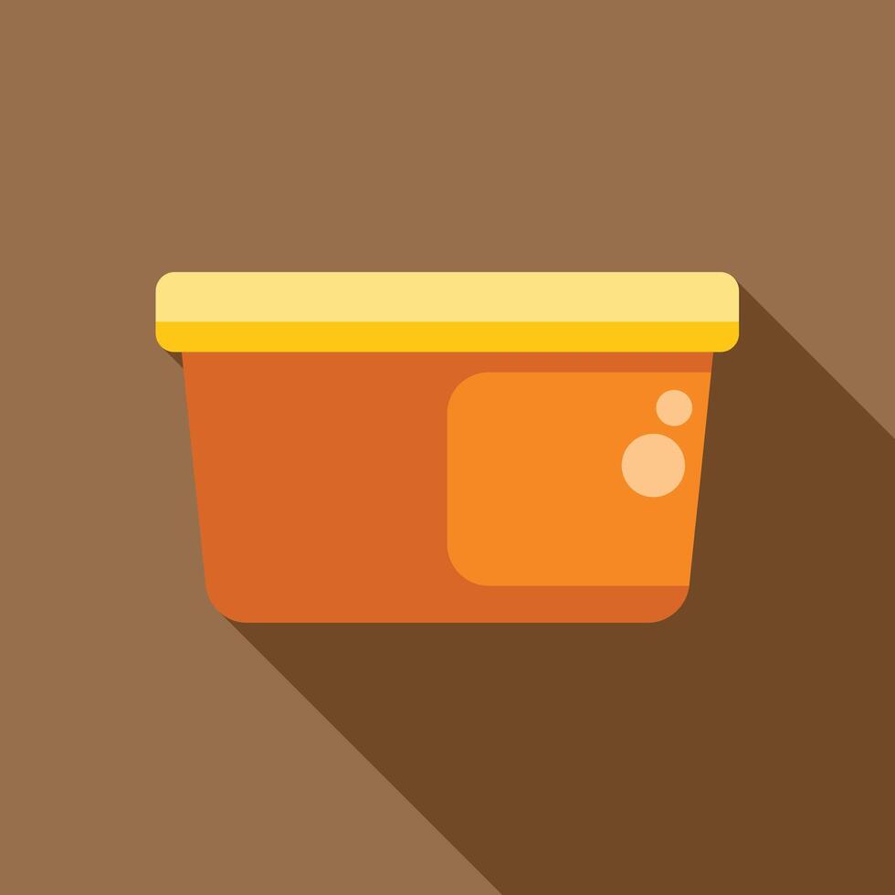 Orange plastic food container with yellow lid and long shadow vector