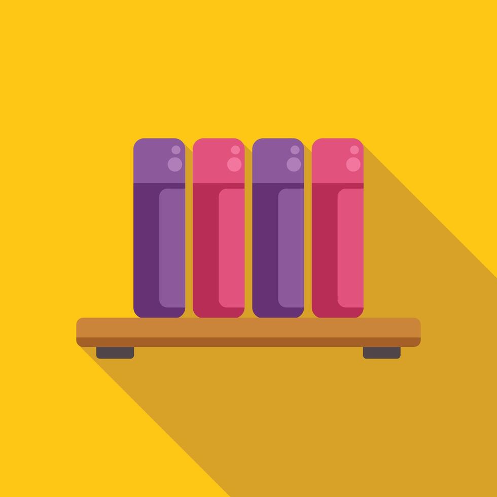 Books standing on wooden shelf with yellow background vector