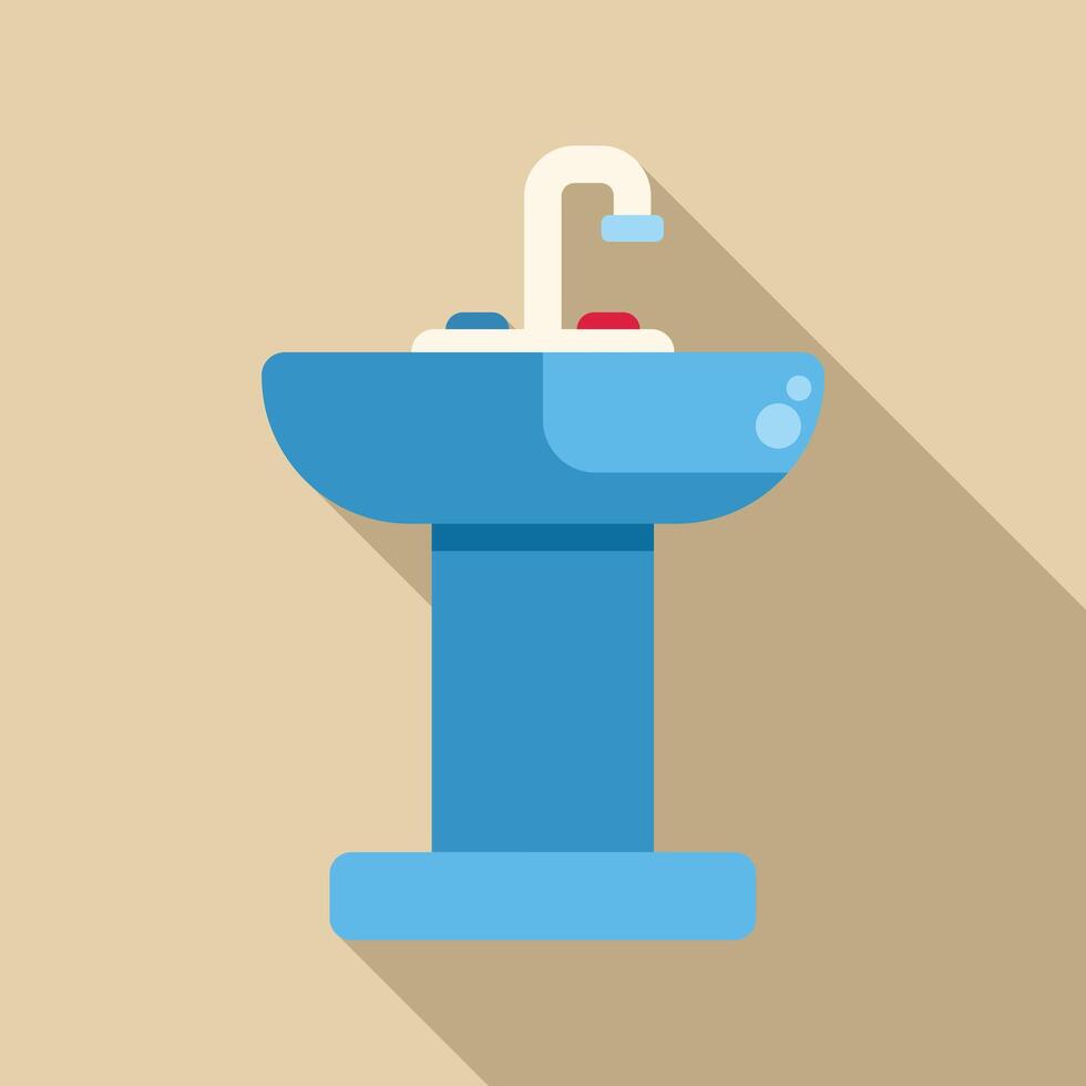 Blue washbasin with faucet and soap dispenser in flat design vector