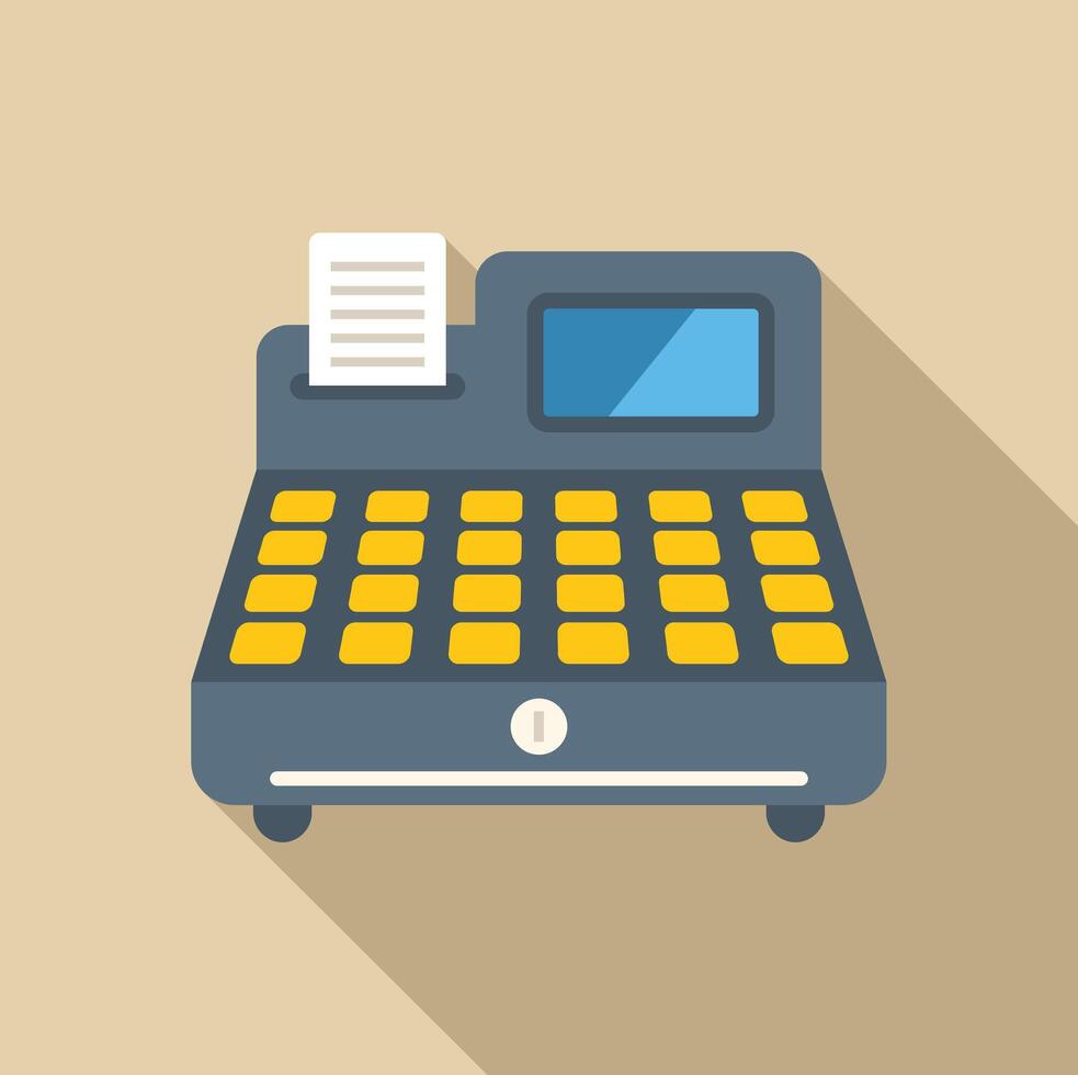 Cash register printing receipt, electronic till for payment processing vector
