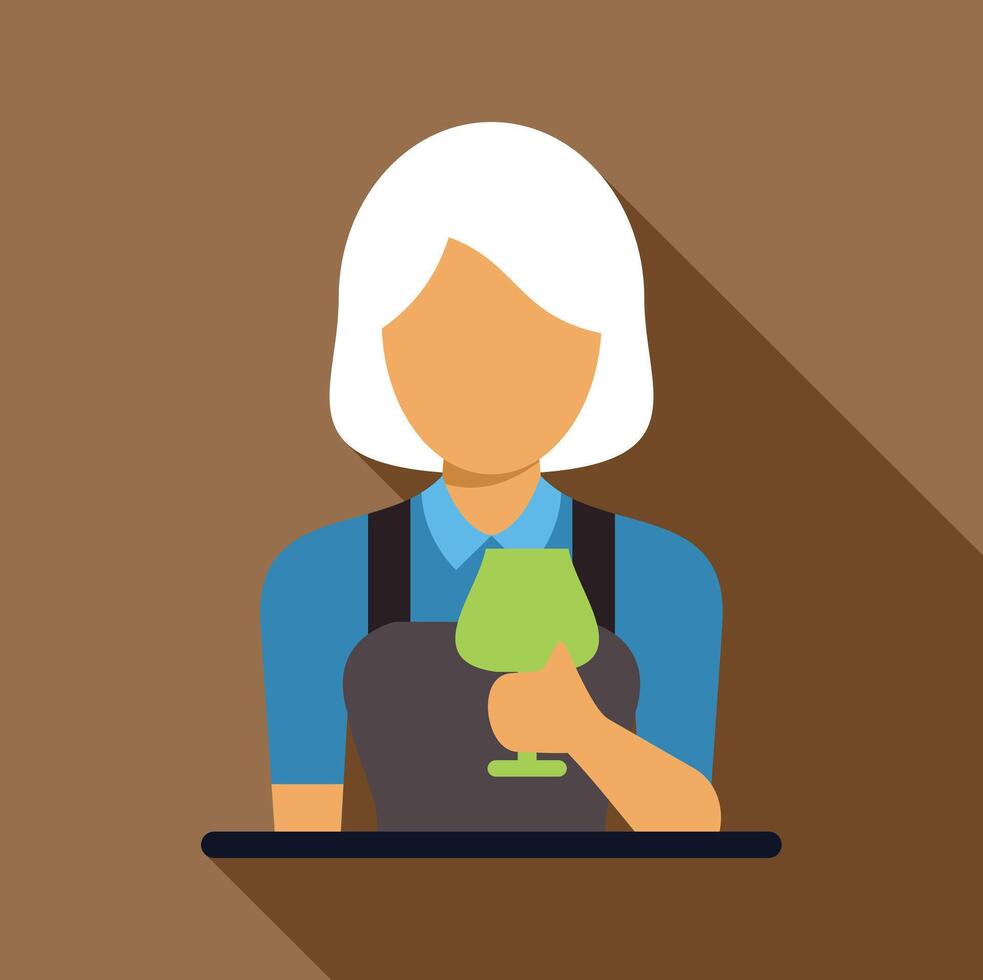 Bartender holding a glass of green drink behind the bar vector