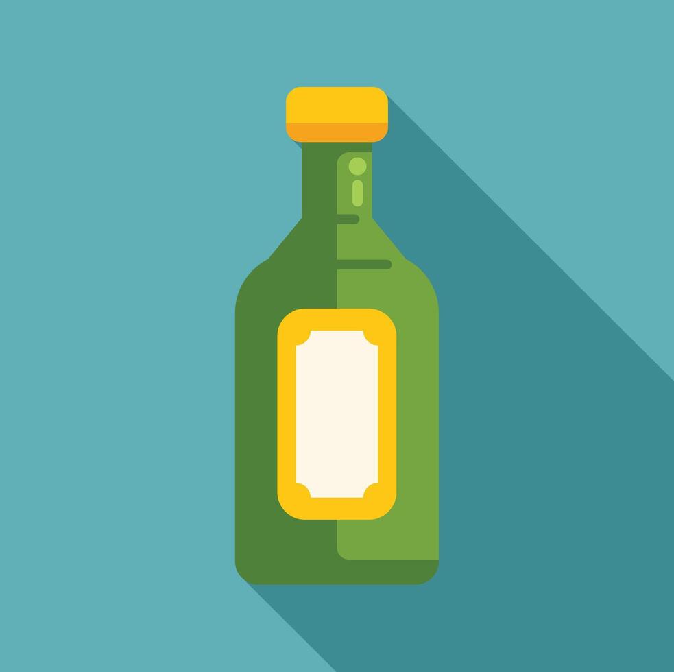 Green bottle with yellow cap and blank label casting long shadow vector