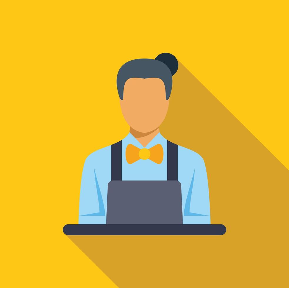 Bartender serving drinks behind bar counter wearing bow tie and apron vector