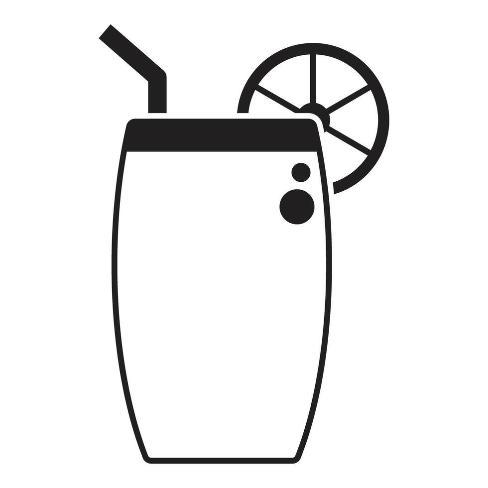 Refreshing summer cocktail with straw and citrus slice, silhouette icon design vector