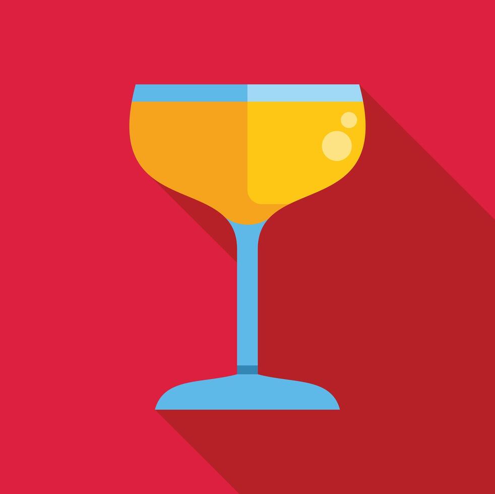 Coupe glass with orange cocktail on red background vector