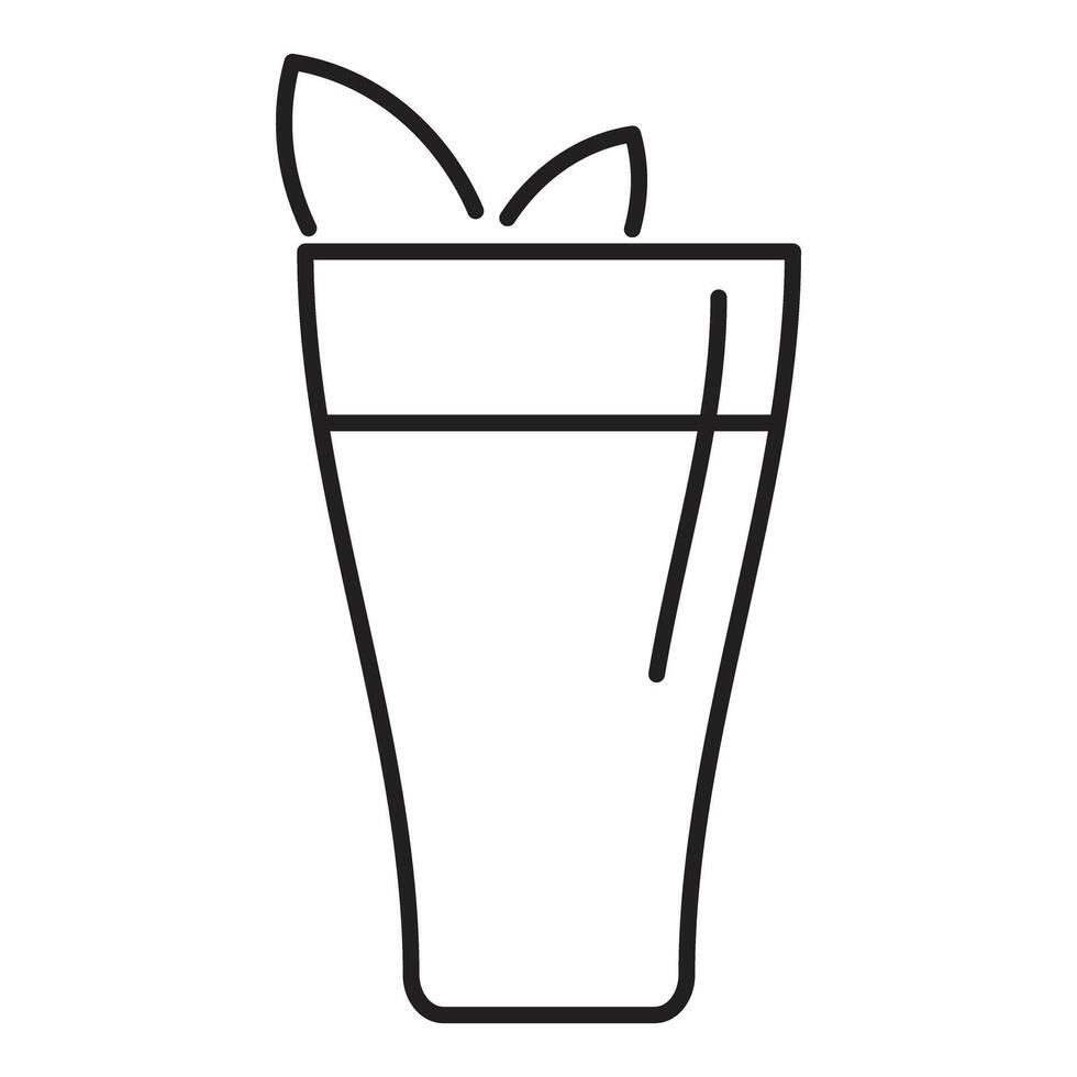 Refreshing summer drink with mint leaves and straw, minimalist line art icon vector