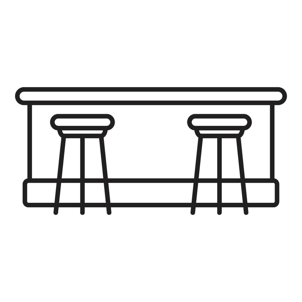 Two bar stools under long table counter pub or restaurant furniture icon vector